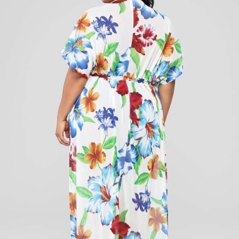 Fashion Nova White Floral Swim Coverup with Red, Blue & Green Accents - Picture 5 of 5